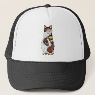 cat smoking trucker hat