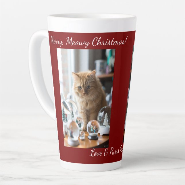 Cat Snow Globe, Image Names Text, Customize,  Latte Mug (Left Angle)