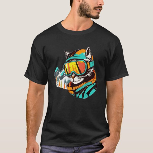 Cat Snowboarder Skier Design For Snowboarders Who  T-Shirt (Front)