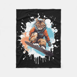 Cat Snowboarding Animal Snowboard Funny For Men Wo Fleece Blanket