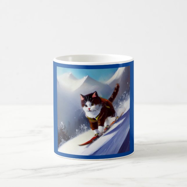 Cat Snowboarding Coffee Mug (Center)
