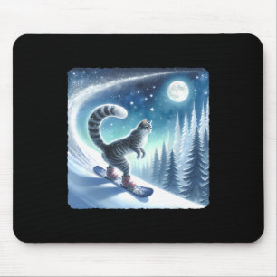 Cat Snowboarding Down Frosty Slope. Snowboard Snow Mouse Mat