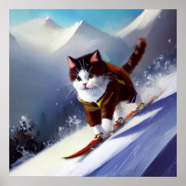 Cat Snowboarding Poster (Front)