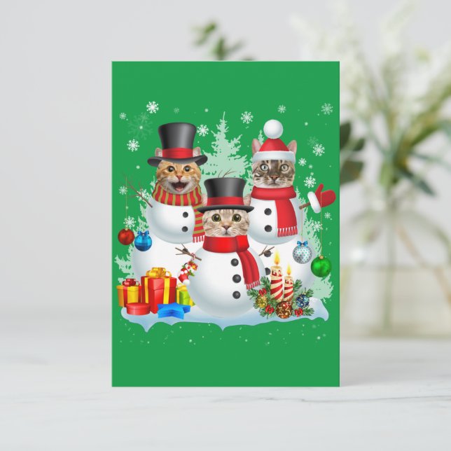 Cat Snowman Santa Christmas Light Cat Mom Cat Dad Thank You Card (Standing Front)
