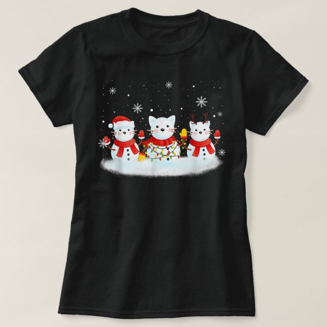 Cat Snowman Santa Hat Reindeer Cat Lover Merry Chr T-Shirt (Design Front)