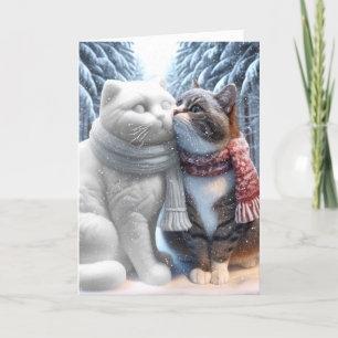 Cat Snuggling With a Snowcat Holiday Card