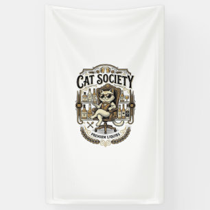 Cat Society Cat Alcohol Bar Humour Vintage Vector  Banner