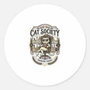 Cat Society Cat Alcohol Bar Humour Vintage Vector Classic Round Sticker