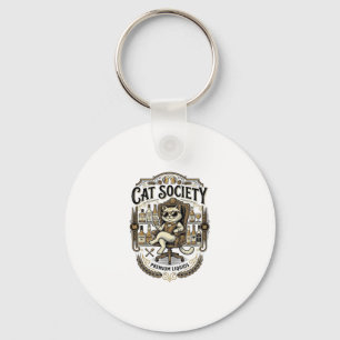 Cat Society Cat Alcohol Bar Humour Vintage Vector  Key Ring