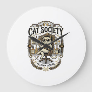 Cat Society Cat Alcohol Bar Humour Vintage Vector Large Clock