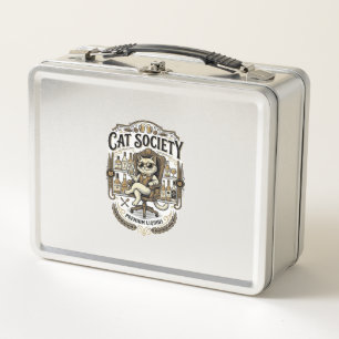 Cat Society Cat Alcohol Bar Humour Vintage Vector Metal Lunch Box