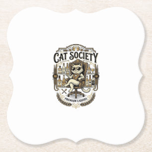 Cat Society Cat Alcohol Bar Humour Vintage Vector Paper Coaster
