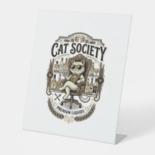 Cat Society Cat Alcohol Bar Humour Vintage Vector Pedestal Sign