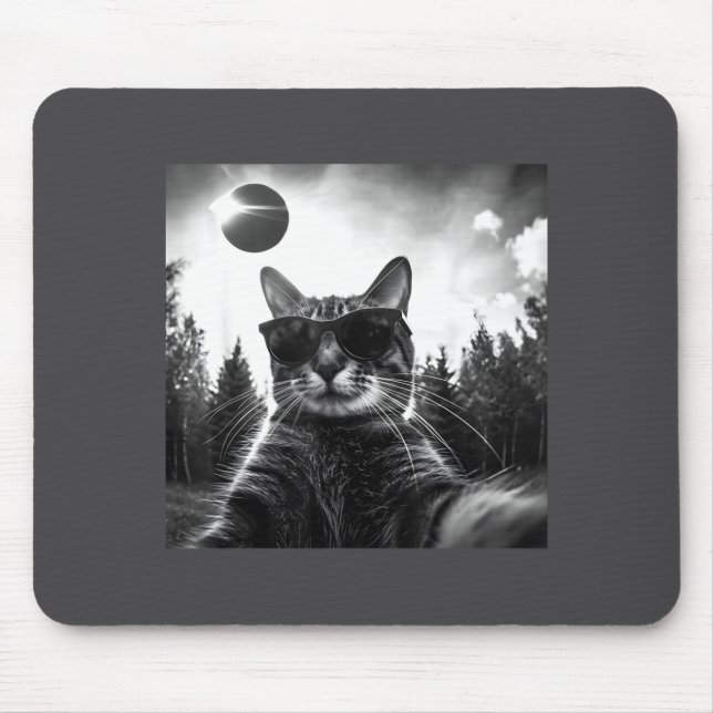 Cat Solar Eclipse 2024 Funny Totality Meme Retro C Mouse Mat (Front)