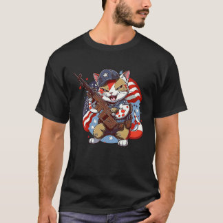 Cat Soldier American Firearms Guns Patriot T-Shirt