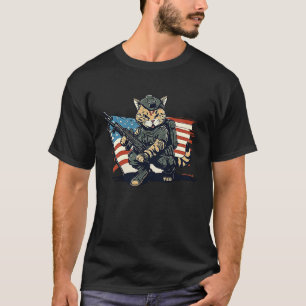Cat Soldier American Handguns Guns Patriot Kitten T-Shirt