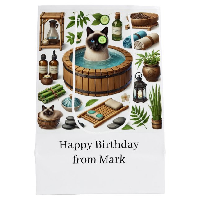 Cat Spa party for Siamese Cat Lovers  Medium Gift Bag (Back)