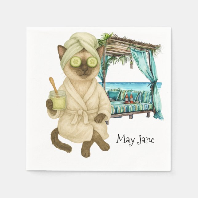 Cat Spa themed for Siamese Cat Lovers Napkin (Front)