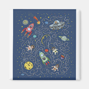 Cat Space Astronaut Rocket Maze Puzzle Mystery Magnet