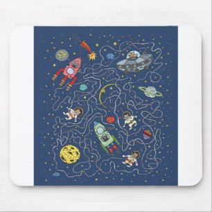 Cat Space Astronaut Rocket Maze Puzzle Mystery Mouse Mat