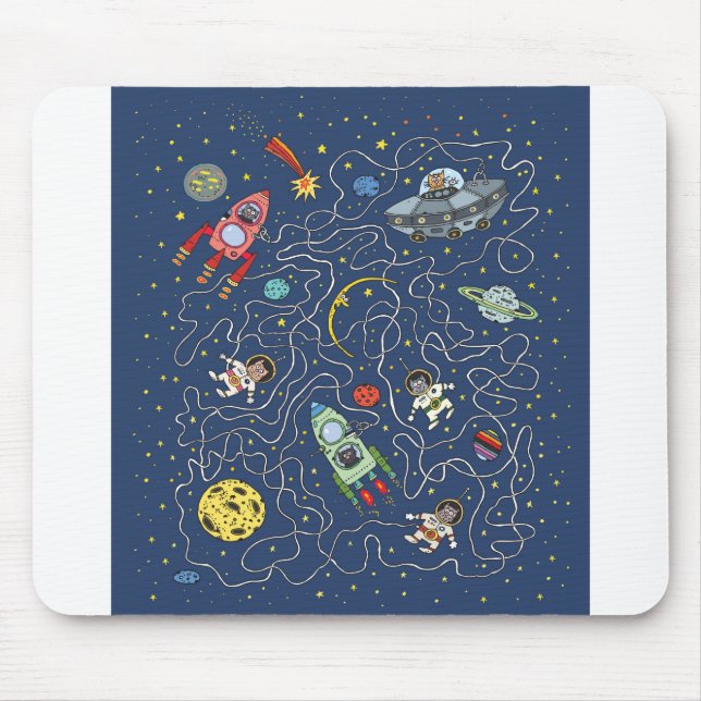 Cat Space Astronaut Rocket Maze Puzzle Mystery Mouse Mat (Front)