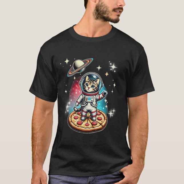 Cat Space Gifts Cat Mum Cat Dad Astronaut Cat Pizz T-Shirt (Front)