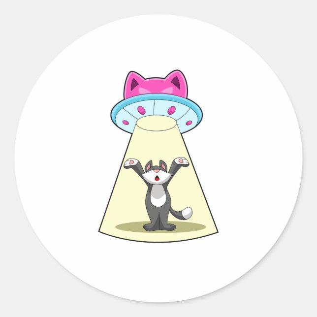 Cat Spaceship Classic Round Sticker (Front)