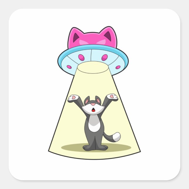 Cat Spaceship Square Sticker (Front)