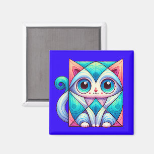Cat Square Illustration shirt, Cat with Big Eyes Magnet