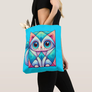 Cat Square Illustration shirt, Cat with Big Eyes Tote Bag