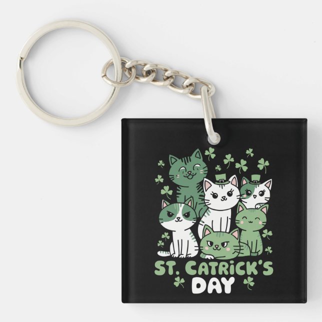 Cat St Patrick's Day Funny Catrick's Day Key Ring (Front)