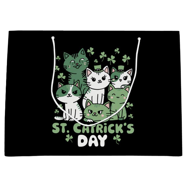 Cat St Patrick's Day Funny Catrick's Day Large Gift Bag (Front)