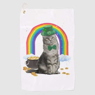 Cat St Patricks Day Leprechaun Costume Shamrock Gi Golf Towel