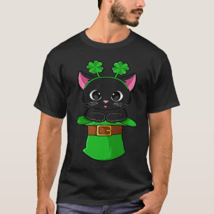 Cat St Patricks Day Leprechaun Shamrock Kitten Gir T-Shirt
