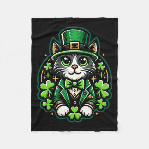 Cat St Patricks Day Shamrock For Men Women Celebra Fleece Blanket