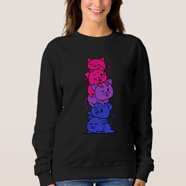 Cat Stack Bisexual Pride Bi Flag Lgbt Cute Kitten  Sweatshirt (Front)