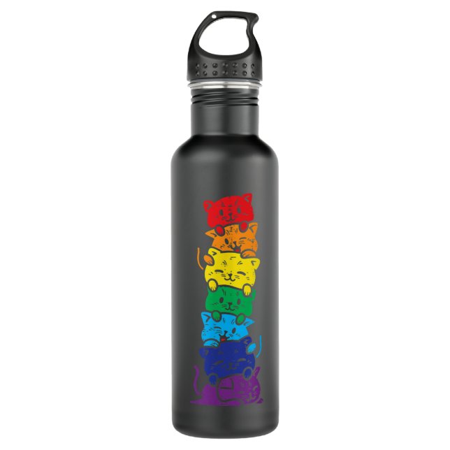 Cat Stack Rainbow Gay Pride Cute LGBT Animal Pet L 710 Ml Water Bottle (Front)
