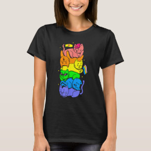 Cat Stack Rainbow Gay Pride Cute LGBT Animal Pet T-Shirt