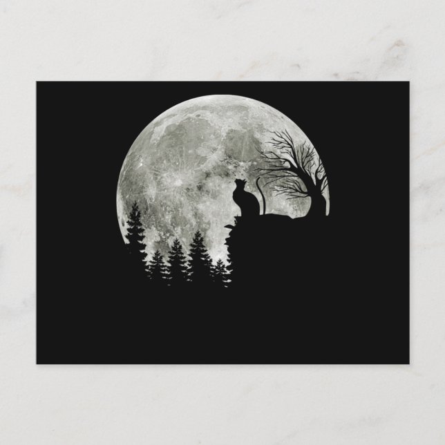 Cat Standing On Mountain Moonlight Halloween Postcard (Front)