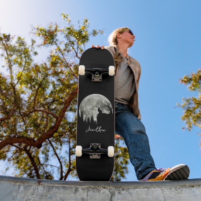 Cat Standing On Mountain Moonlight Halloween Skateboard (Outdoor 1)