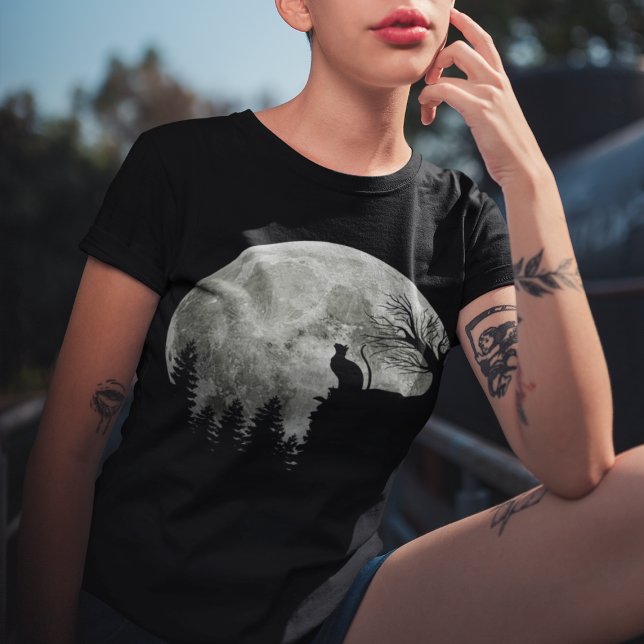 Cat Standing On Mountain Moonlight Halloween T-Shirt (Creator Uploaded)