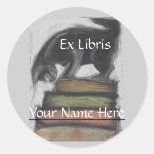 Cat Standing on Stack of Books - original Art Classic Round Sticker