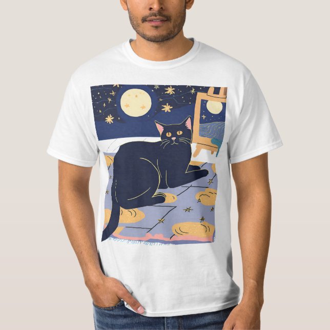 Cat Starry Day Van Gogh Cat For Cat Lover Cat Sun T-Shirt (Front)