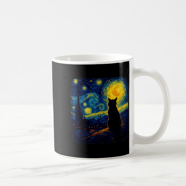 Cat Starry Funny Night Cat Lover Van Gogh Cat Mom  Coffee Mug (Right)