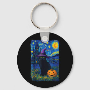 Cat Starry Night Halloween Key Ring