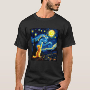 Cat Starry Night Painting Art T-Shirt