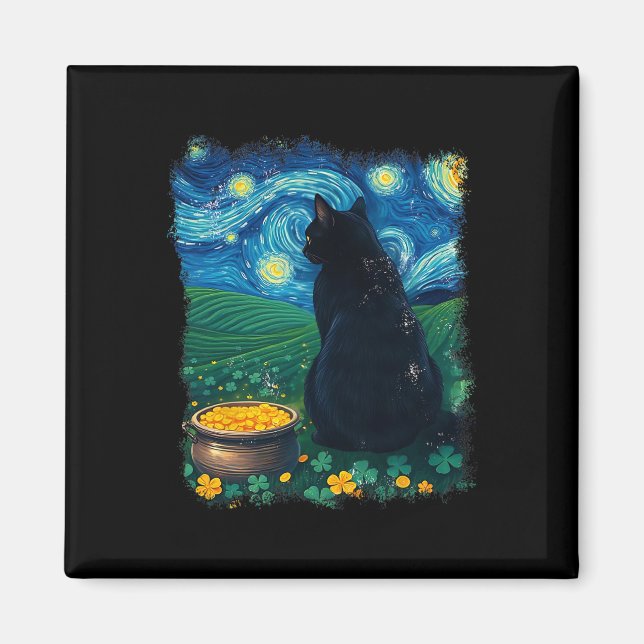Cat Starry Night St Patricks Day Van Gogh  Magnet (Front)