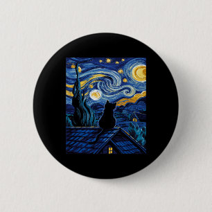 Cat Starry Night Van Gogh Cat Art Lover Funny Cat 6 Cm Round Badge