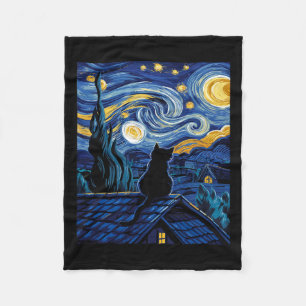 Cat Starry Night Van Gogh Cat Art Lover Funny Cat Fleece Blanket