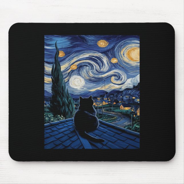 Cat Starry Night Van Gogh Cat Art Lover Funny Cat  Mouse Mat (Front)